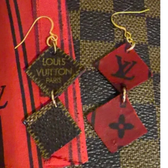 Upcycled Designer Canvas Earrings - 925 Silver Hooks | French Luxury Jewelry - Picture 3 of 11